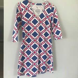 MAHI GOLD Red and Blue Resort Fit and Flare Dress